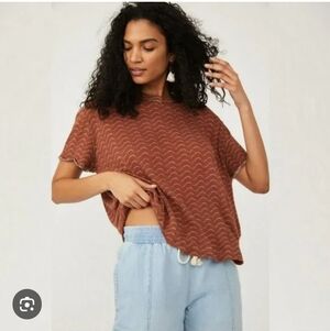 We The Free Free People Brown Zigzag Patterned Women's Top Oversized L